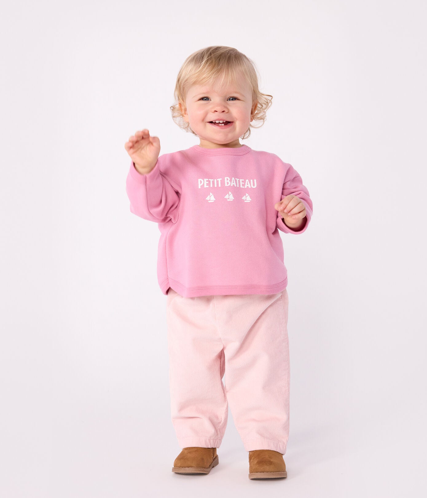 PB-NG013 - Petit Bateau Cotton sweatshirt with vintage Petit Bateau motif for baby girl