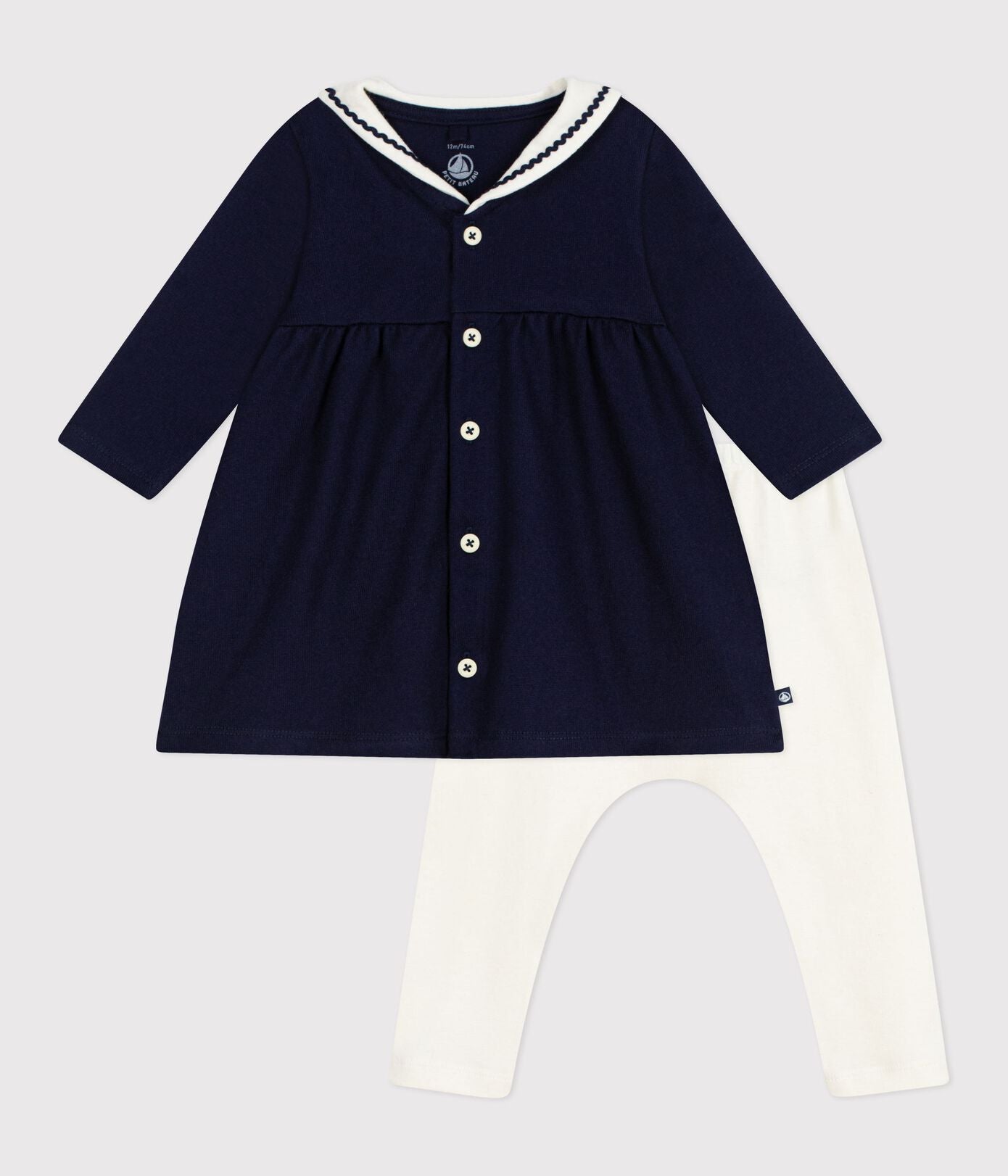 PB-NG016 - Petit Bateau Sailor-collar dress and cotton leggings set for baby girl