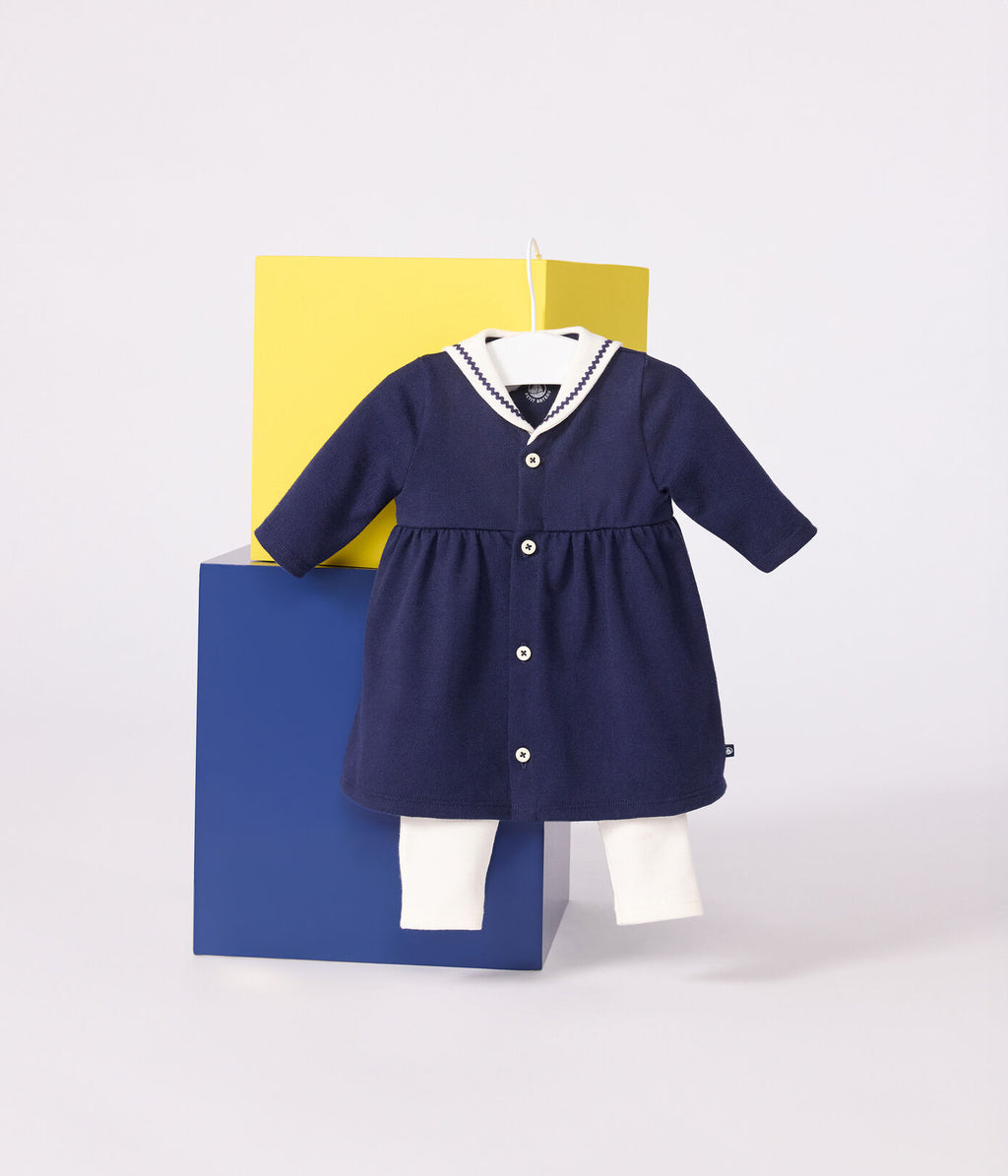 PB-NG016 - Petit Bateau Sailor-collar dress and cotton leggings set for baby girl