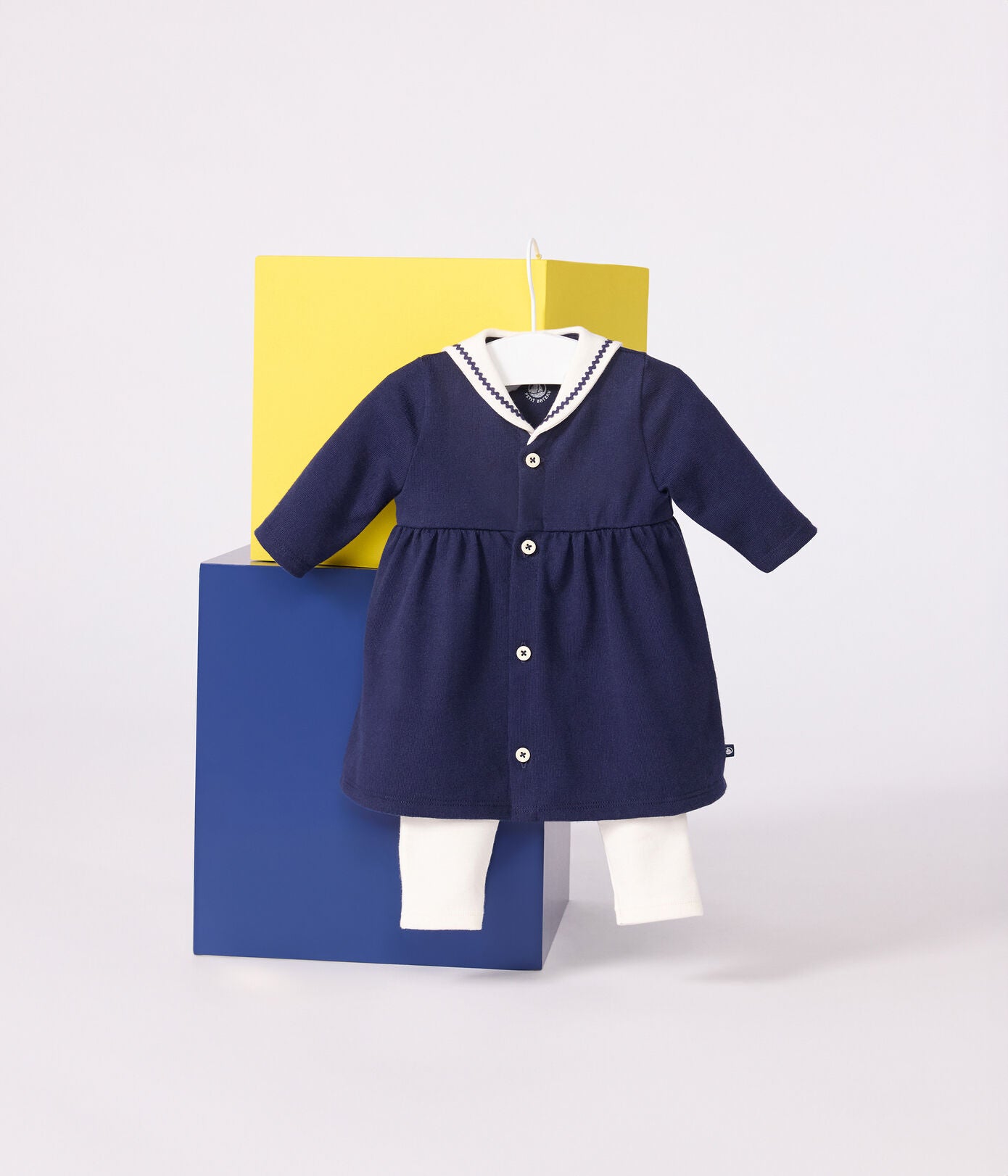 PB-NG016 - Petit Bateau Sailor-collar dress and cotton leggings set for baby girl