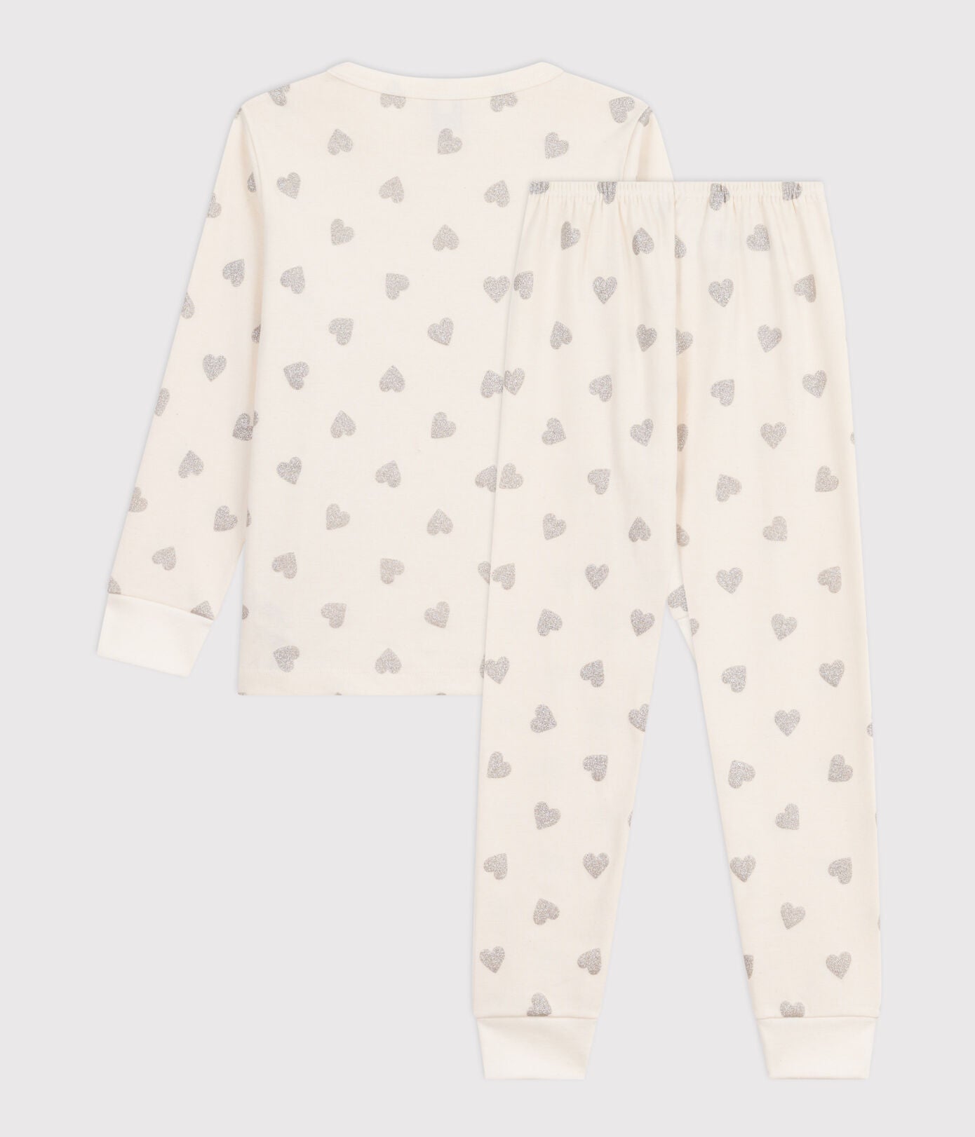 PB-TG027 - Petit Bateau Girls Pyjamas Heart Print (Ecru / Grey)