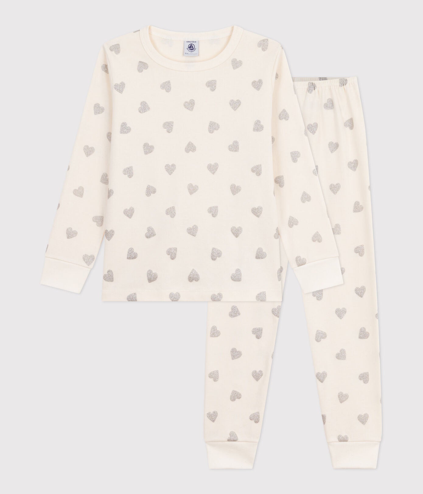 PB-TG027 - Petit Bateau Girls Pyjamas Heart Print (Ecru / Grey)