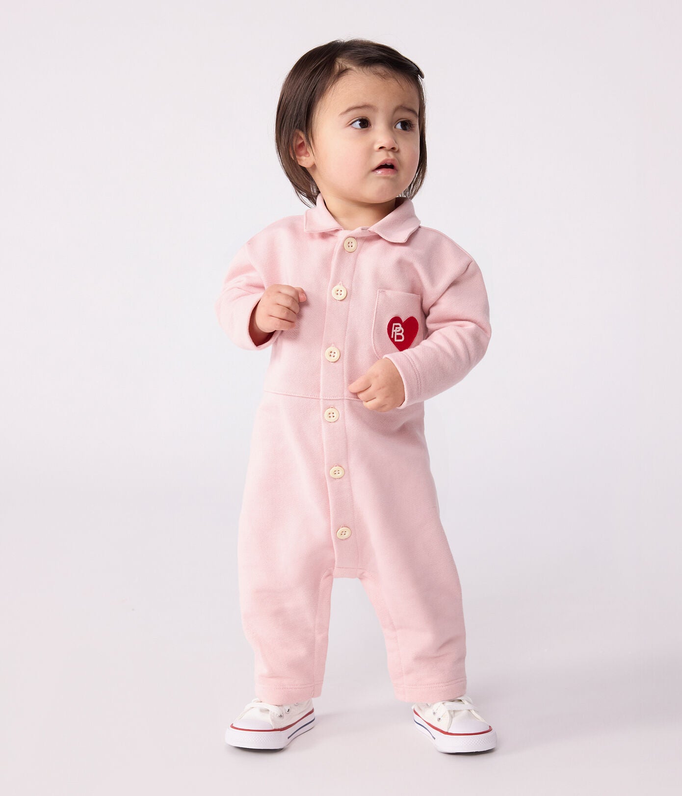 PB-NG015 - Petit Bateau Long cotton jumpsuit in mechanic style for baby girl