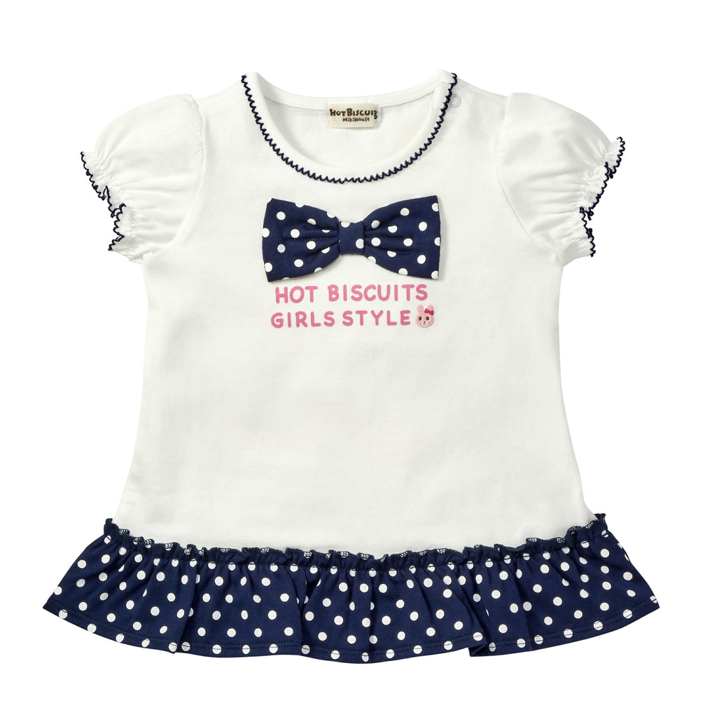 MIKI HOUSE Hot Biscuits Dot Ribbon Frill Short-Sleeve T-shirt no-2033-b