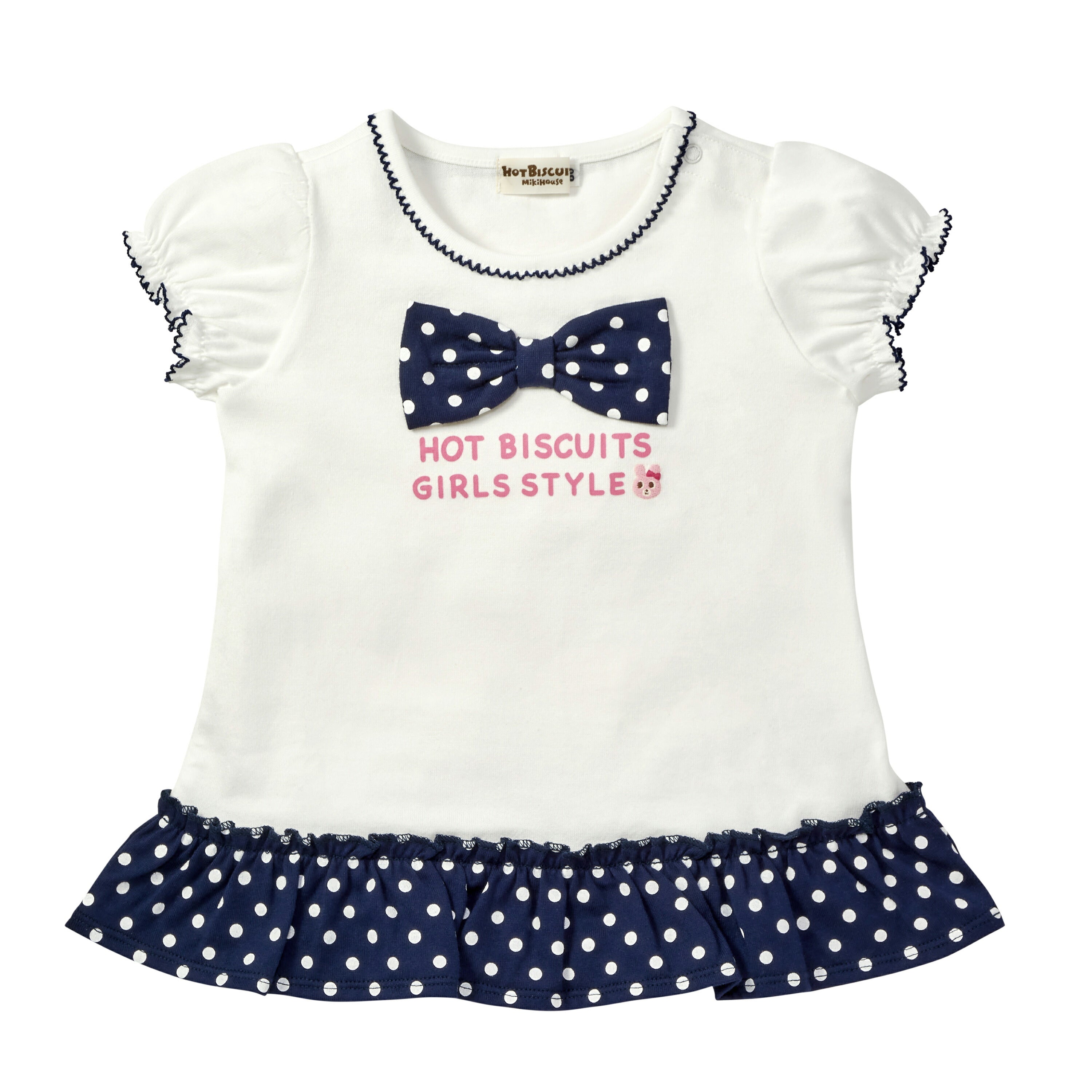 MIKI HOUSE Hot Biscuits Dot Ribbon Frill Short-Sleeve T-shirt no-2033-b