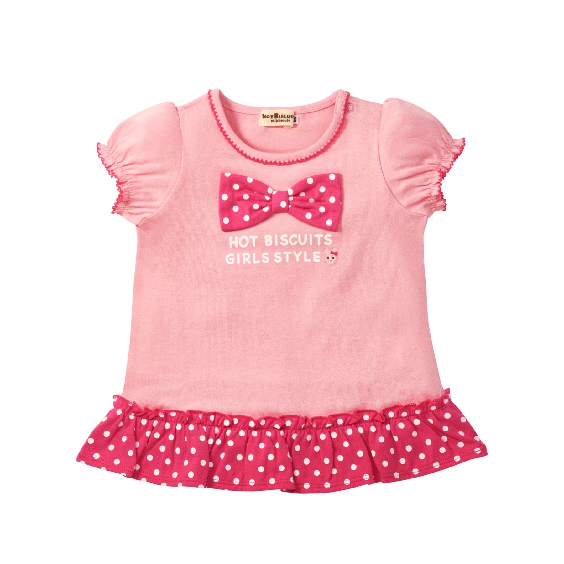 MIKI HOUSE Hot Biscuits Dot Ribbon Frill Short-Sleeve T-shirt no-2033-b