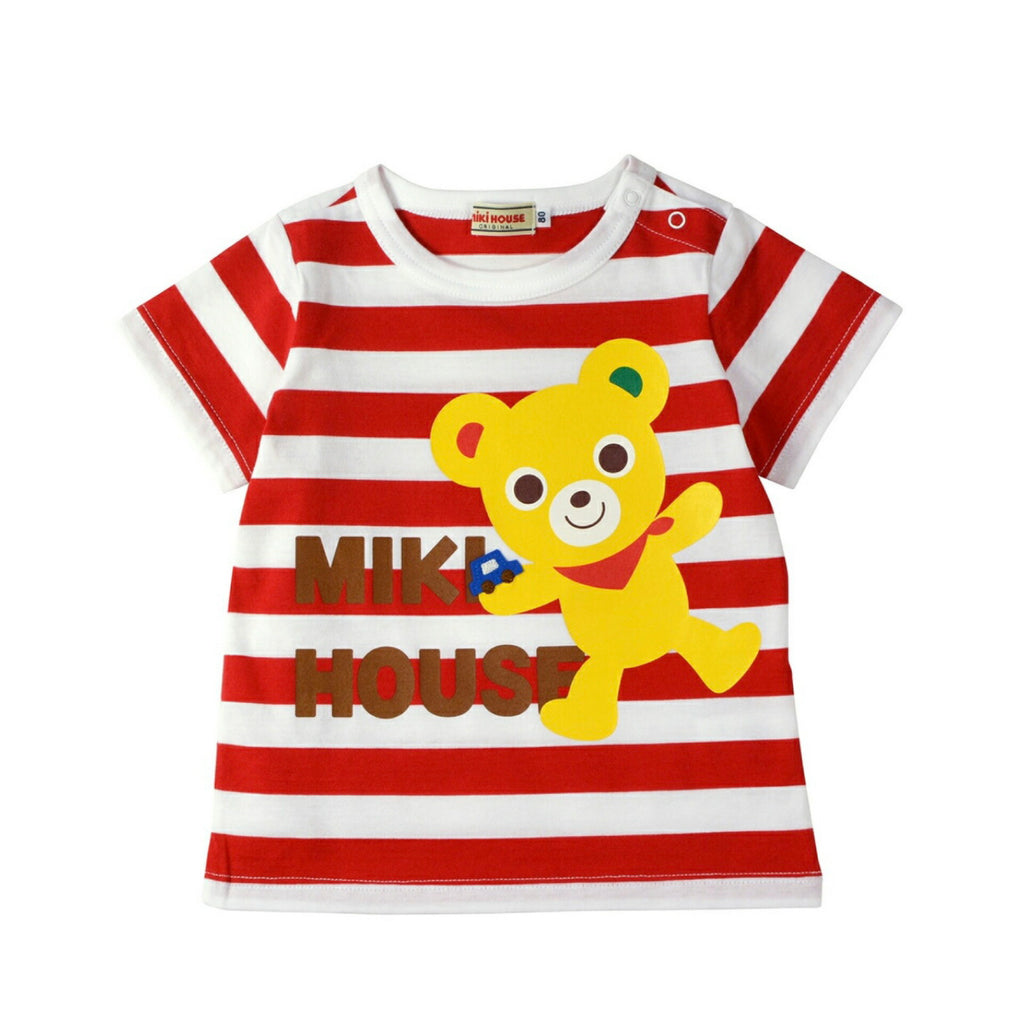 MIKI HOUSE Bear Bunny Striped Made in Japan Short-Sleeve no-3255