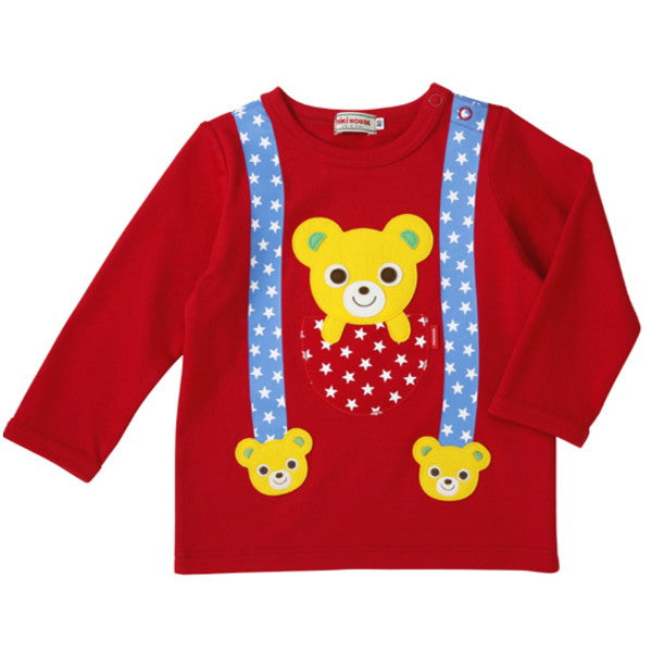 Mikihouse - Suspender Trompe-l'oeil Long-Sleeve T-Shirt, Made in Japan - 80cm-100cm