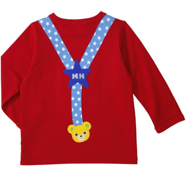 Mikihouse - Suspender Trompe-l'oeil Long-Sleeve T-Shirt, Made in Japan - 80cm-100cm
