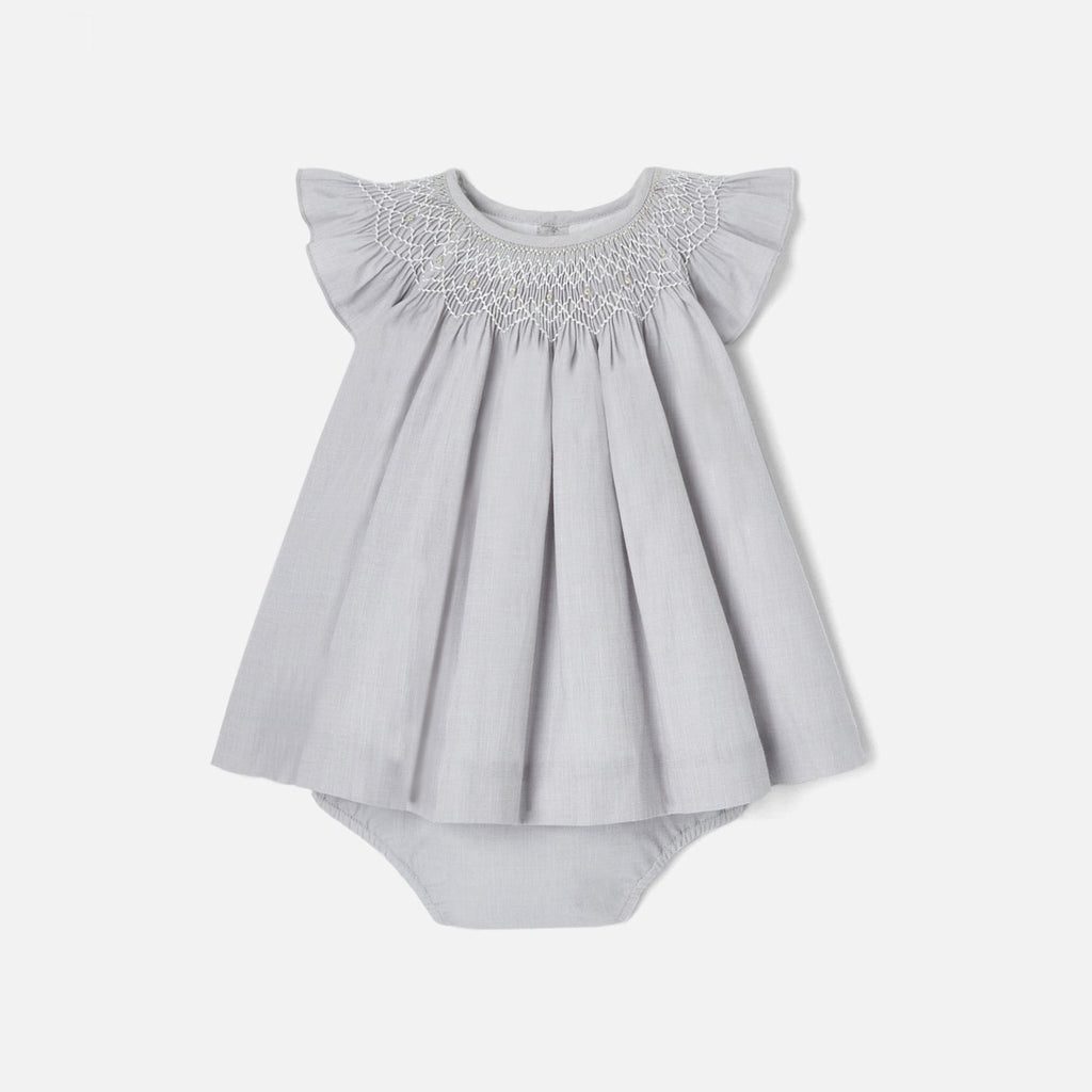Dress in Fil-a-fil Fabric Baby Girl - Grey/White