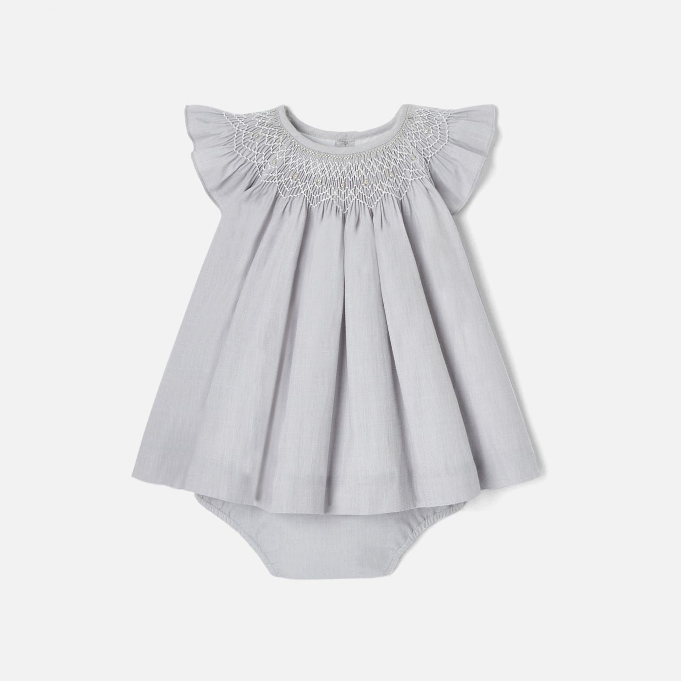 Dress in Fil-a-fil Fabric Baby Girl - Grey/White