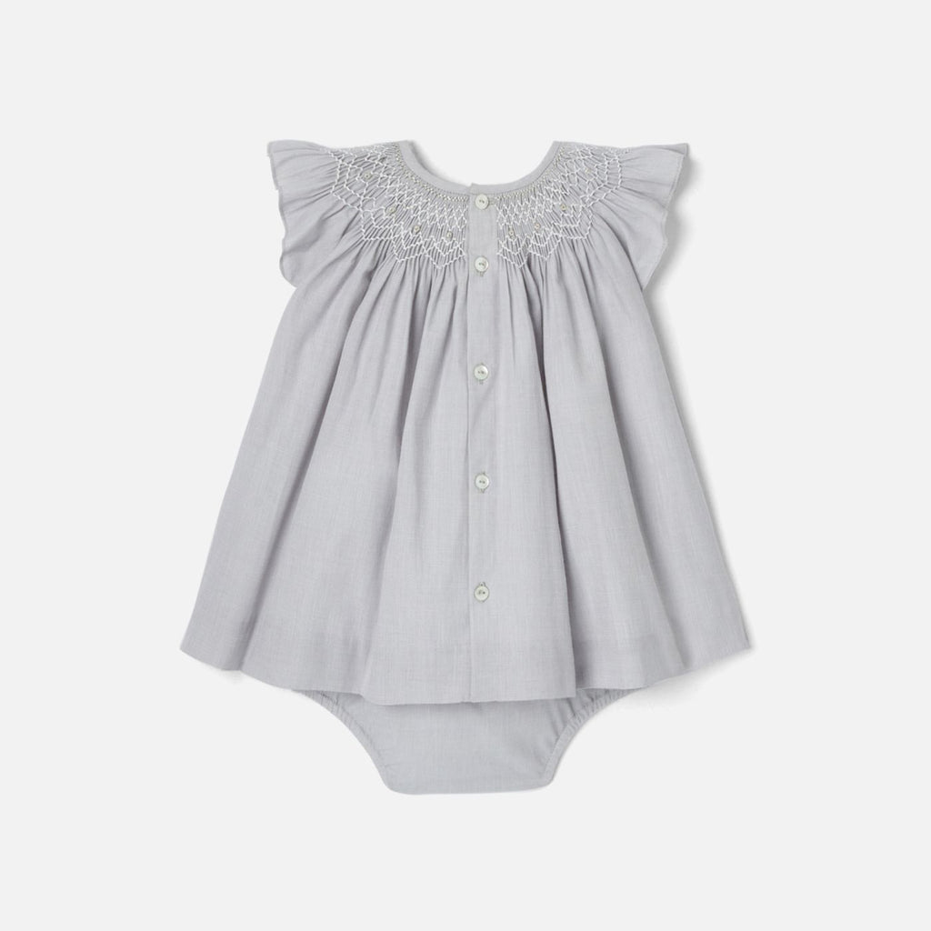 Dress in Fil-a-fil Fabric Baby Girl - Grey/White