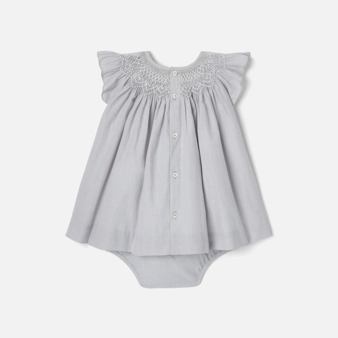 Dress in Fil-a-fil Fabric Baby Girl - Grey/White