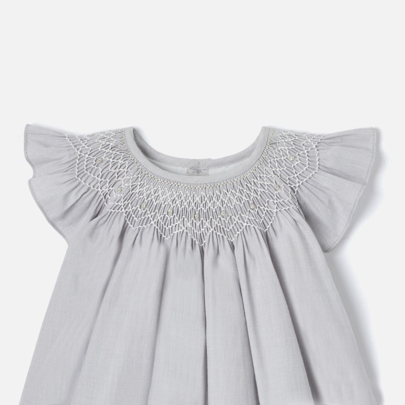 Dress in Fil-a-fil Fabric Baby Girl - Grey/White