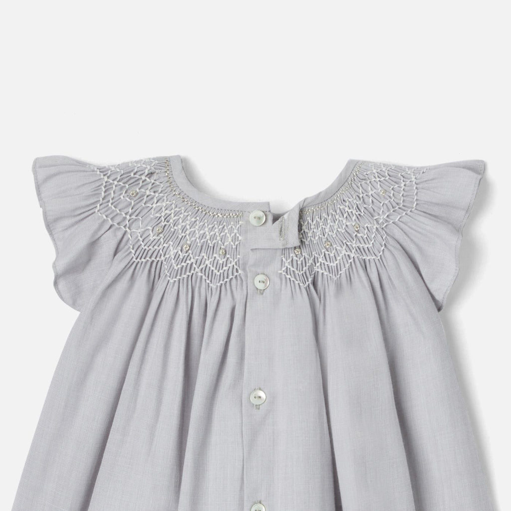 Dress in Fil-a-fil Fabric Baby Girl - Grey/White