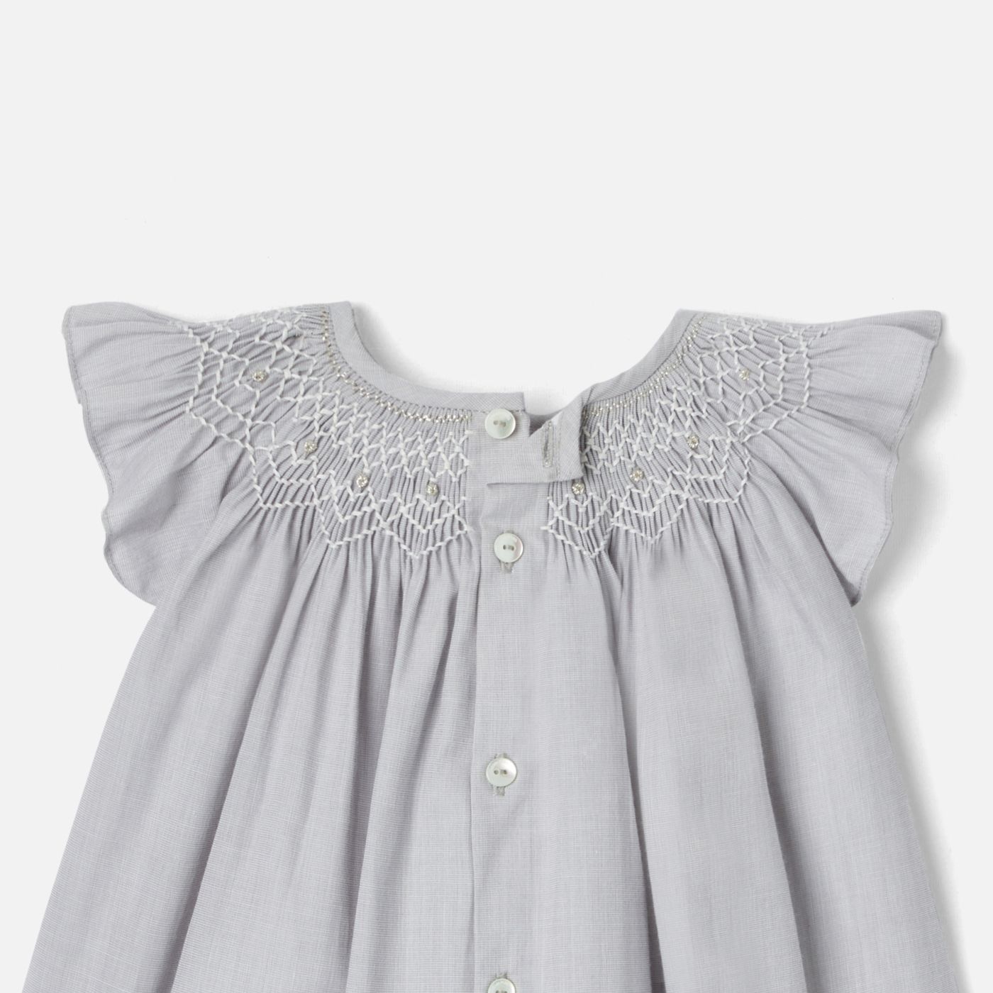 Dress in Fil-a-fil Fabric Baby Girl - Grey/White