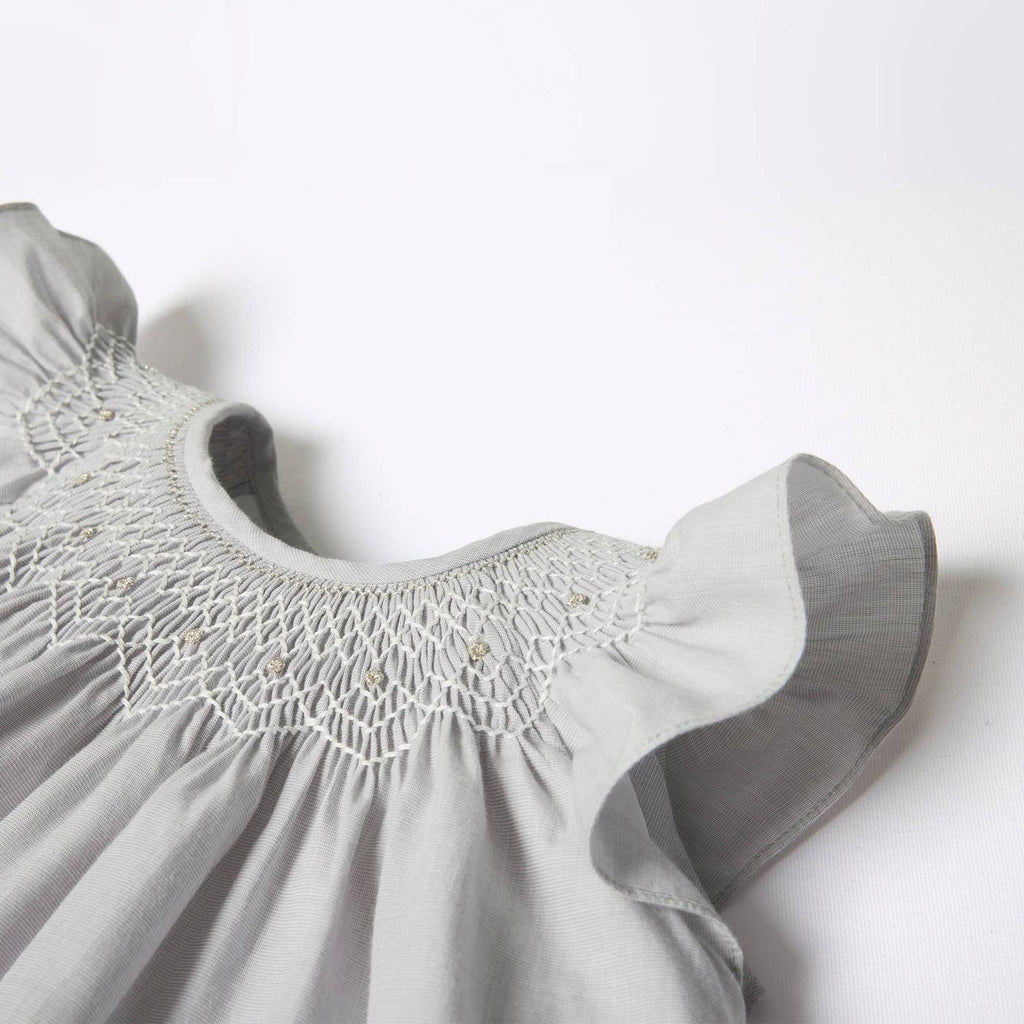 Dress in Fil-a-fil Fabric Baby Girl - Grey/White