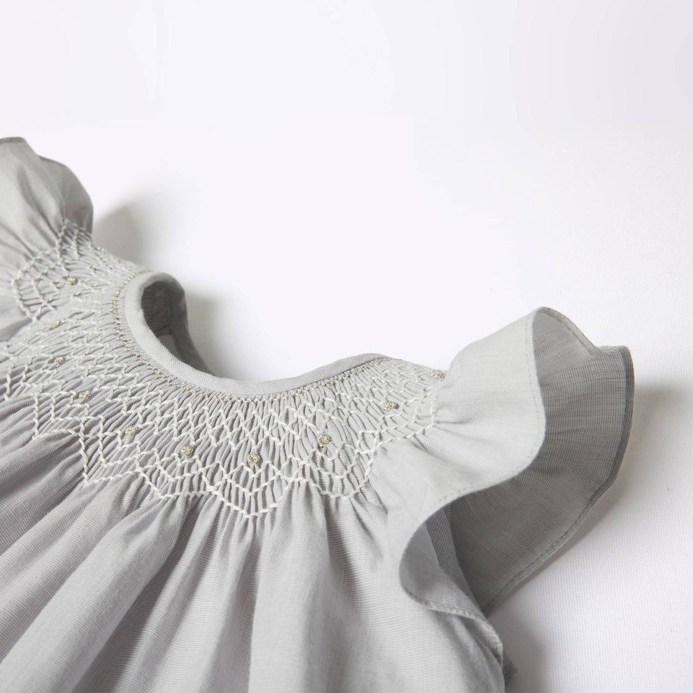 Dress in Fil-a-fil Fabric Baby Girl - Grey/White
