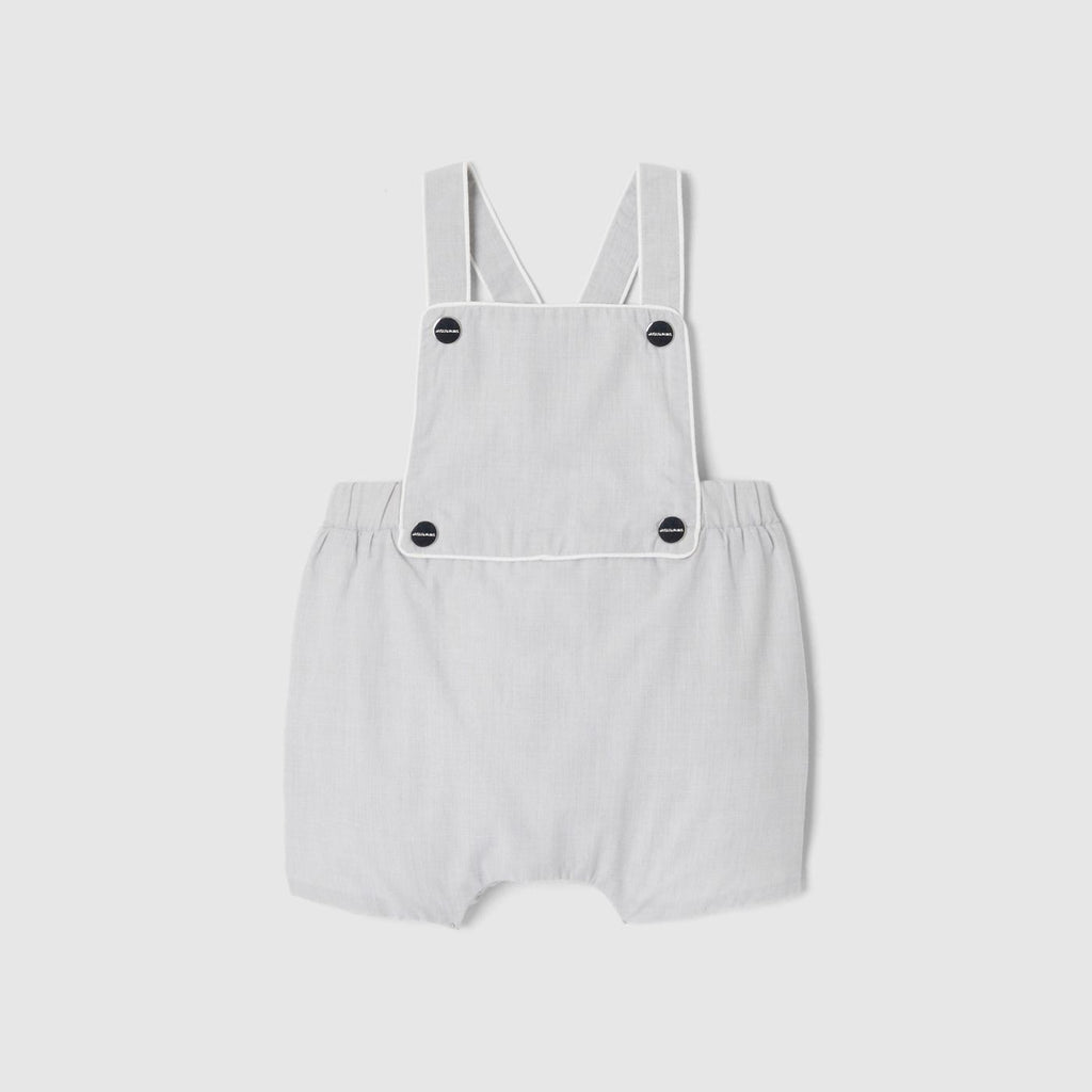 Short Dungarees in Fil-a-fil Fabric Baby Boy - White/Grey