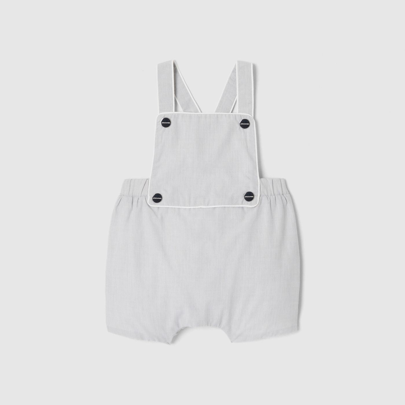 Short Dungarees in Fil-a-fil Fabric Baby Boy - White/Grey