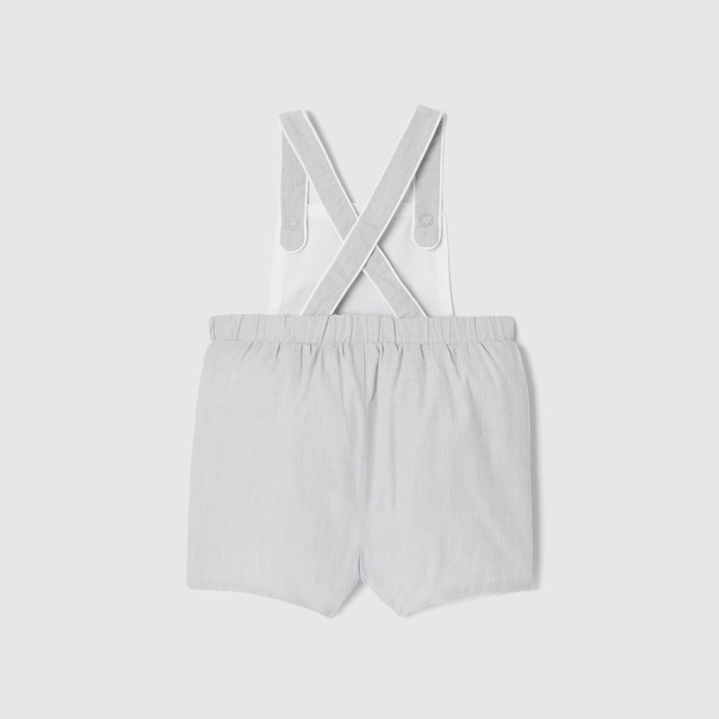 Short Dungarees in Fil-a-fil Fabric Baby Boy - White/Grey