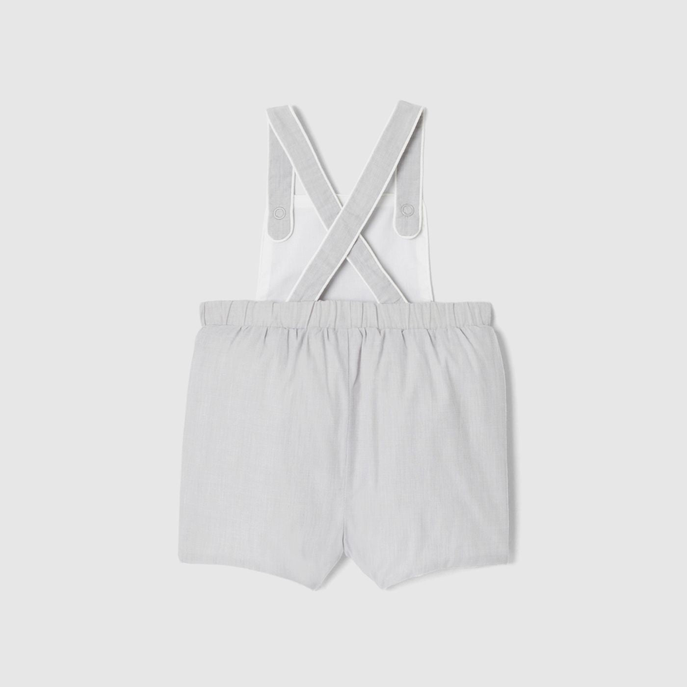 Short Dungarees in Fil-a-fil Fabric Baby Boy - White/Grey