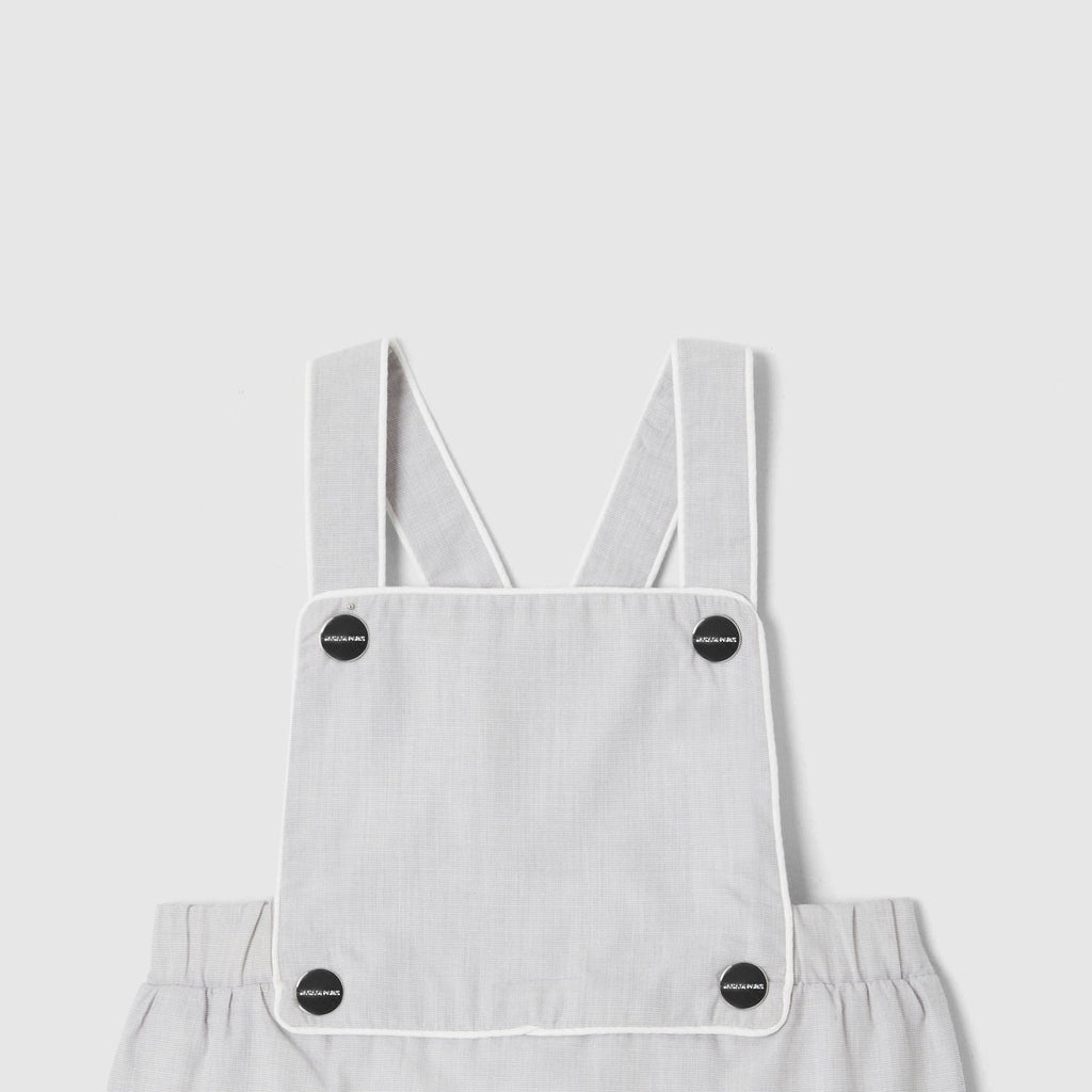 Short Dungarees in Fil-a-fil Fabric Baby Boy - White/Grey