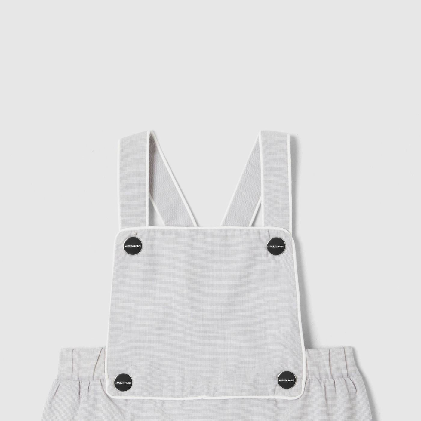 Short Dungarees in Fil-a-fil Fabric Baby Boy - White/Grey