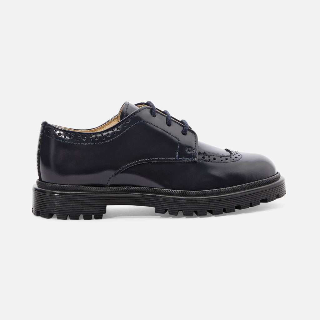 Glazed leather Mary Janes - Navy Blue Jacadi