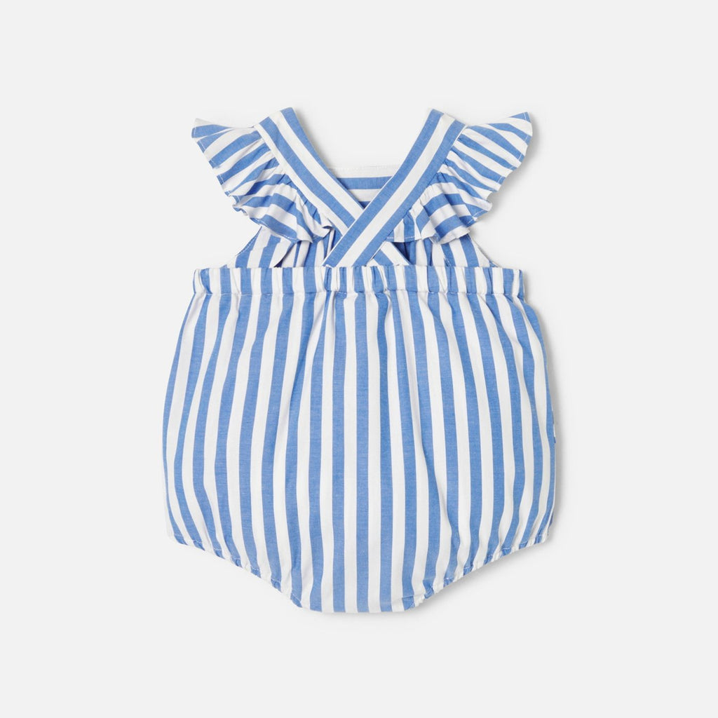 Romper in Oxford Cotton Striped Baby Girl - Blue/White