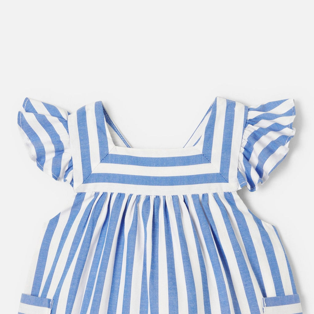Romper in Oxford Cotton Striped Baby Girl - Blue/White