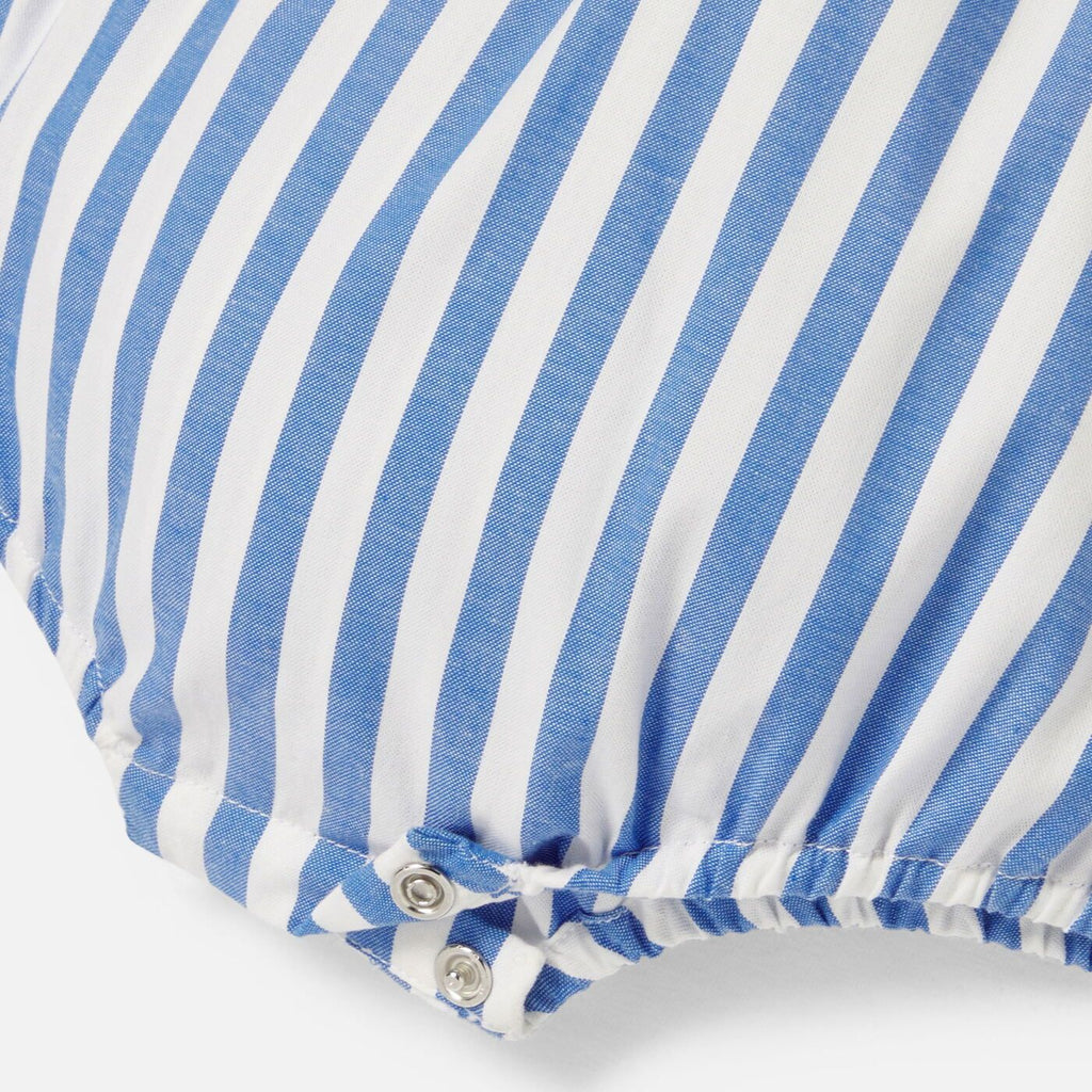 Romper in Oxford Cotton Striped Baby Girl - Blue/White