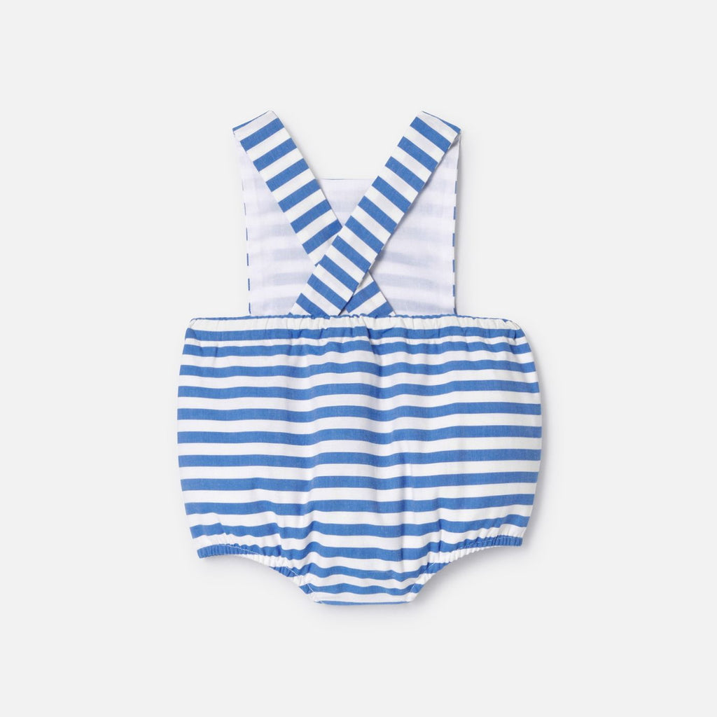 Baby boy poplin romper - Blue/White