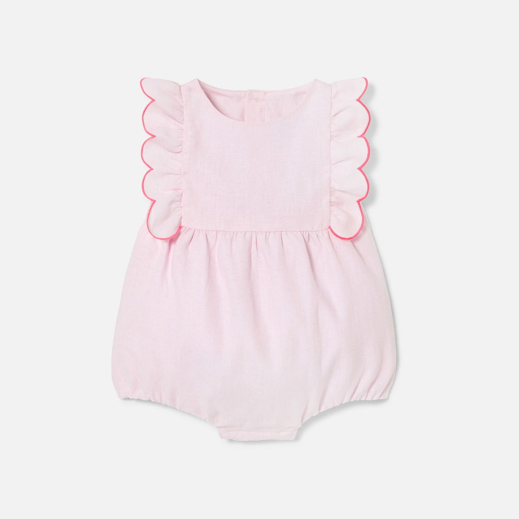 Baby girl linen romper - Pale Pink