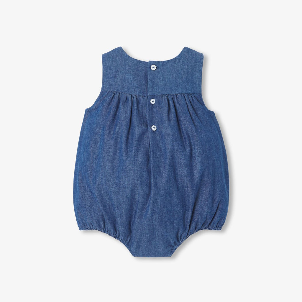 Baby boy lightweight denim romper - Dark Denim