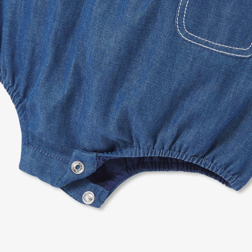 Baby boy lightweight denim romper - Dark Denim