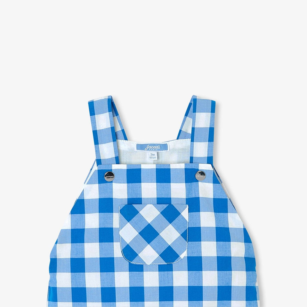 Short Dungarees Baby Boy in Vichy - White/Light Blue