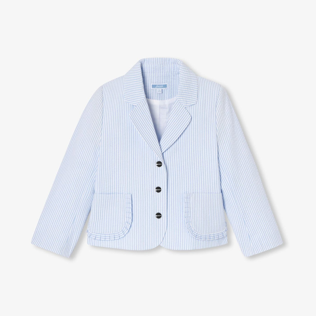 Jacket in Seersucker Girl - White/Light Blue