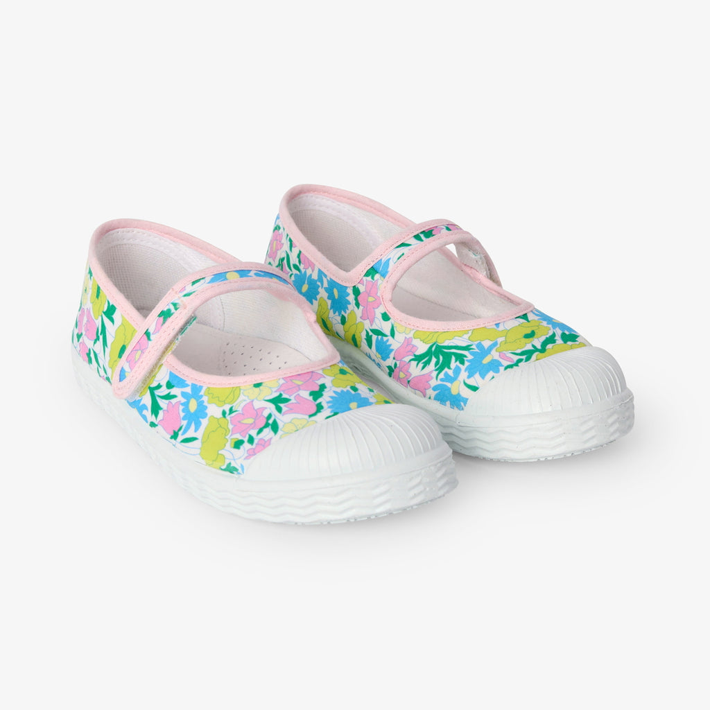 Girl fabric Mary Janes - Green/Multicolour