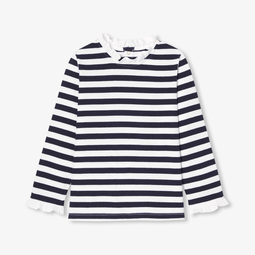 Girl long-sleeved T-shirt - White/Navy Blue