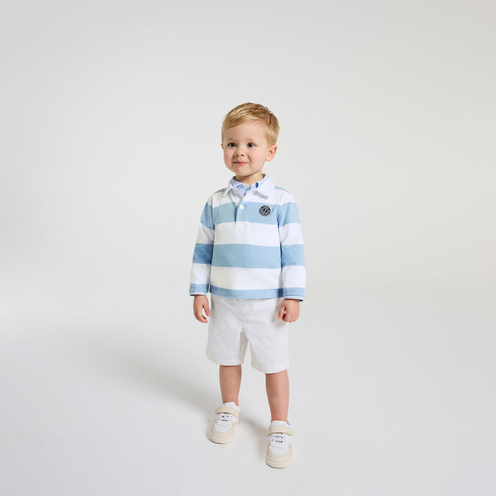 Baby boy long-sleeved polo shirt - White/Sky Blue