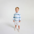 Baby boy long-sleeved polo shirt - White/Sky Blue