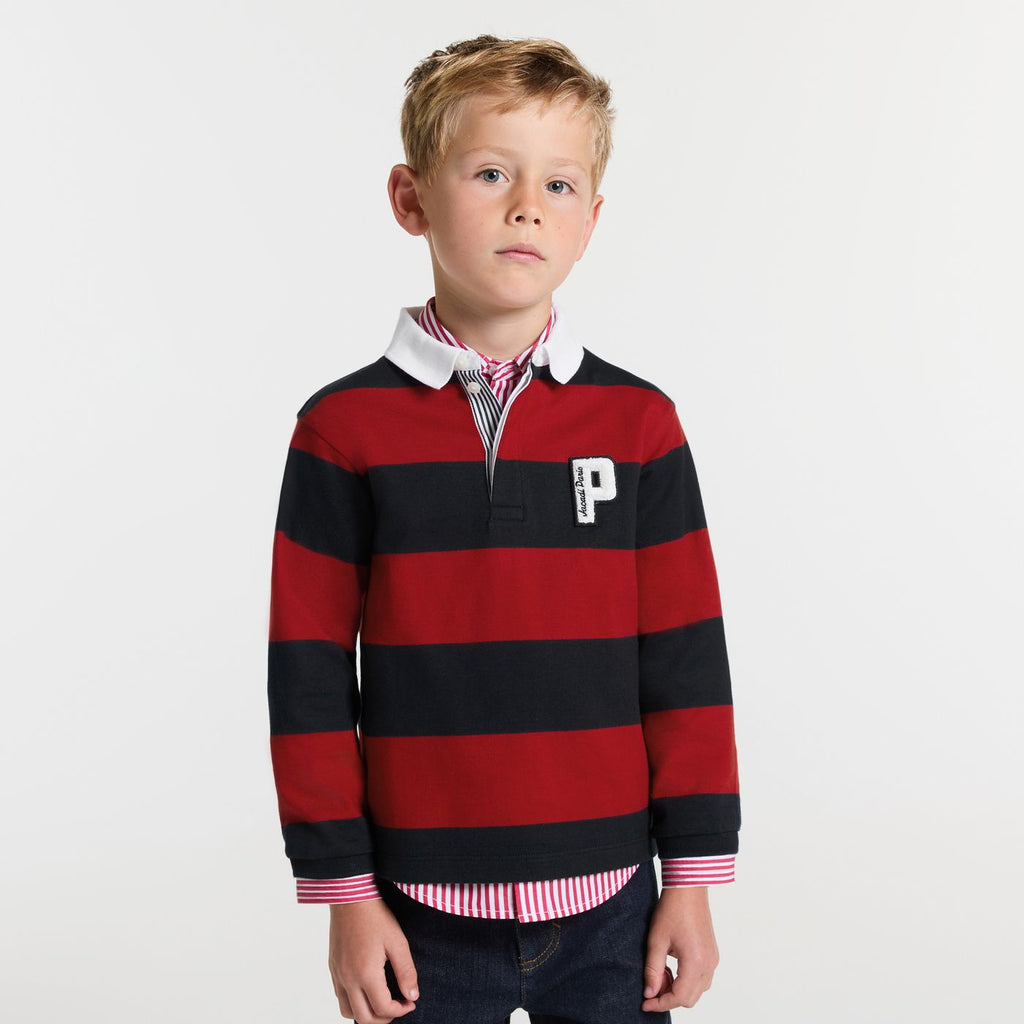 Boy rugby-style polo shirt - Navy Blue/Red