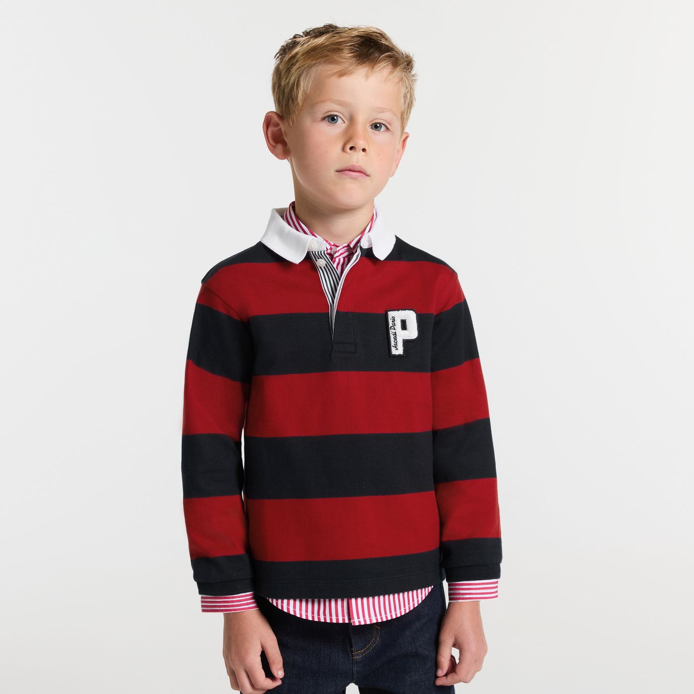 Boy rugby-style polo shirt - Navy Blue/Red