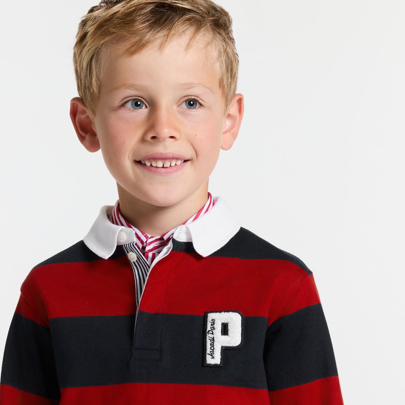 Boy rugby-style polo shirt - Navy Blue/Red