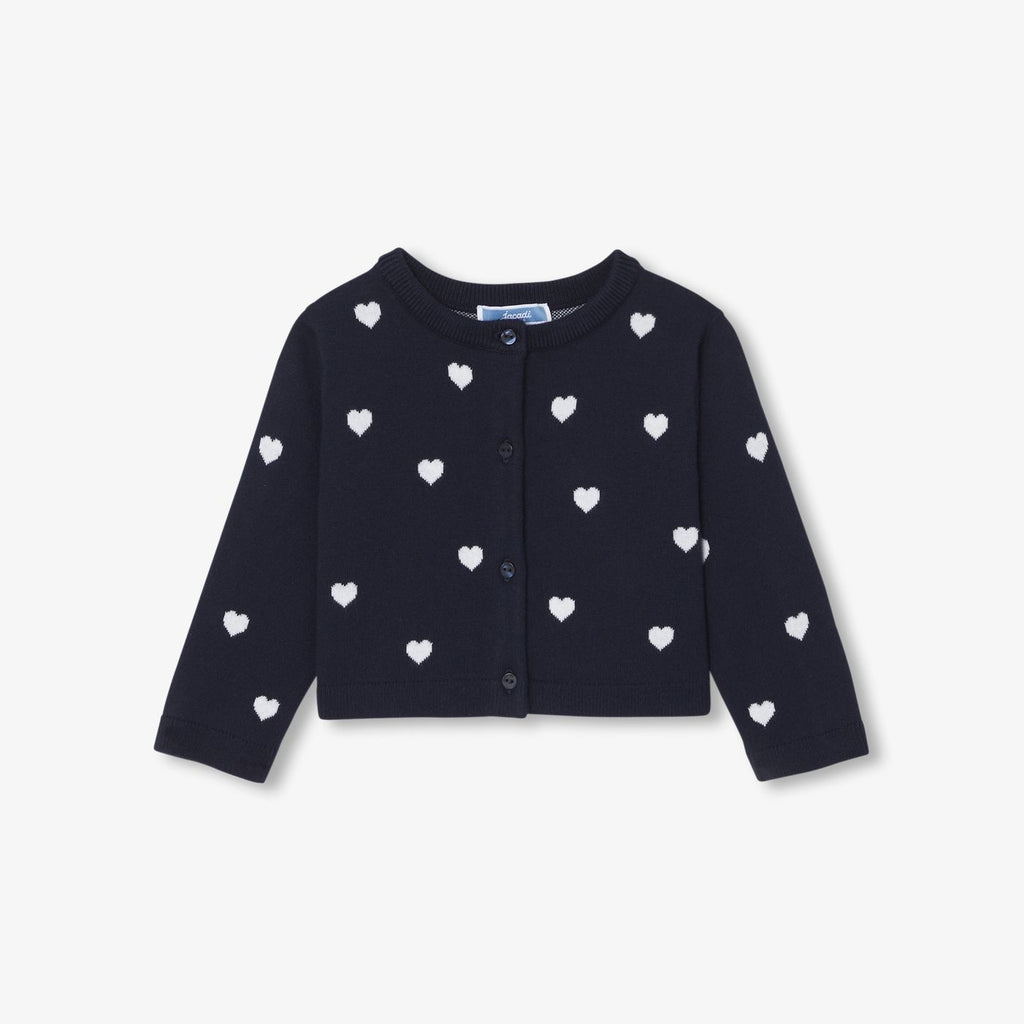 Baby girl cotton cardigan - Navy Blue/White