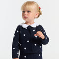 Baby girl cotton cardigan - Navy Blue/White