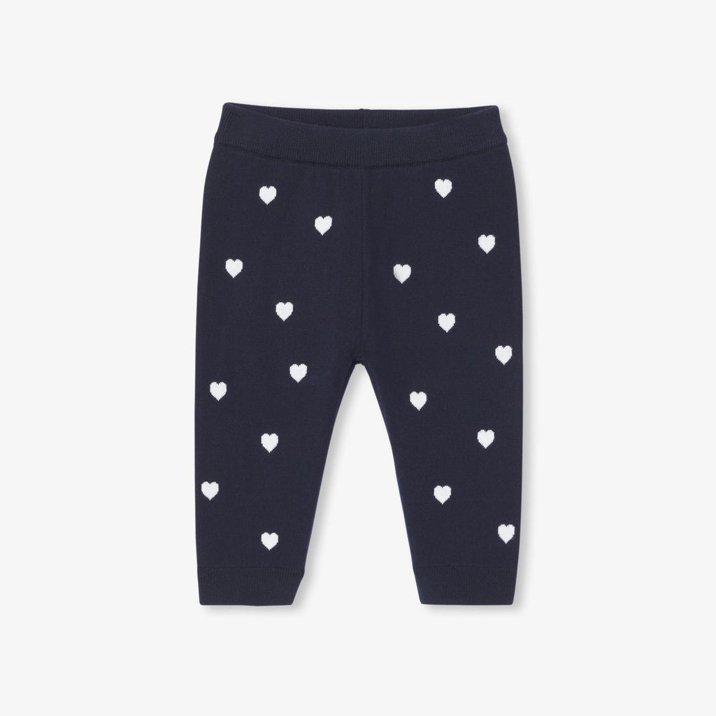Baby girl trousers with heart motif - Navy Blue/White