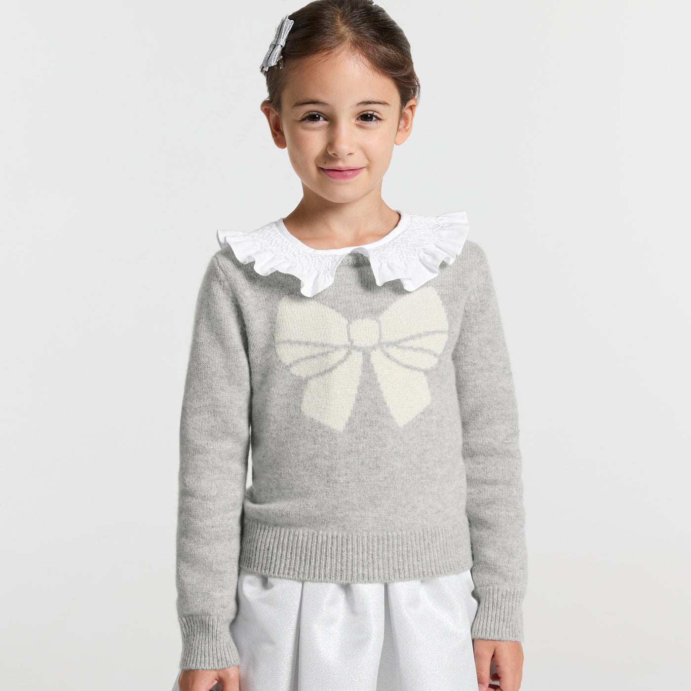 JC-TG021 Jacadi Girls' Cashmere Sweater - Light Melange Grey