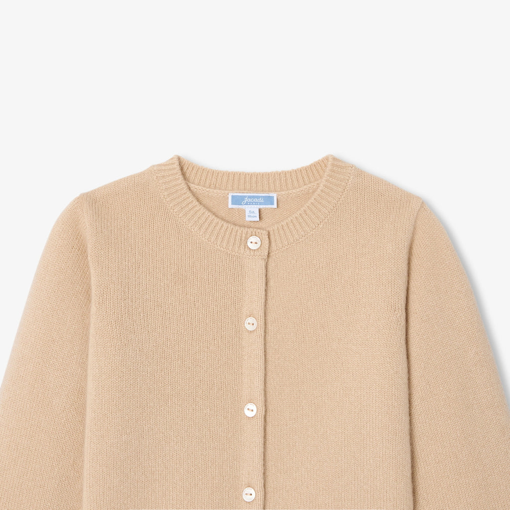 Girls cashmere cardigan, neckline detail